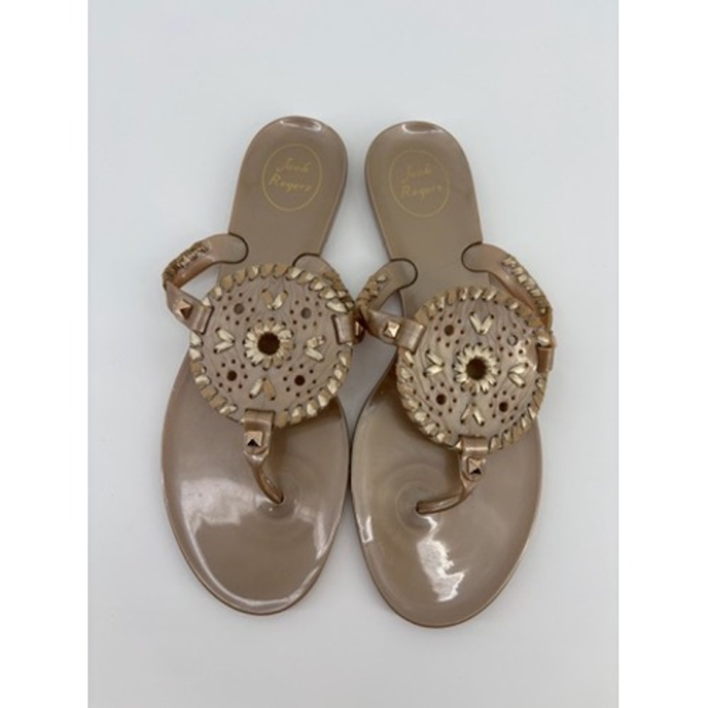 Jack Rogers Georgica Jelly Sandals Womens 9 Gold Bronze Whipstitch Rondelle Flop